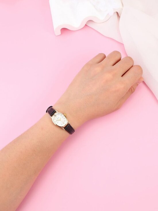 Women\'s Black Gold Analog Quartz Classic Oval Case PU Leather Casual Wrist Watch main image 6
